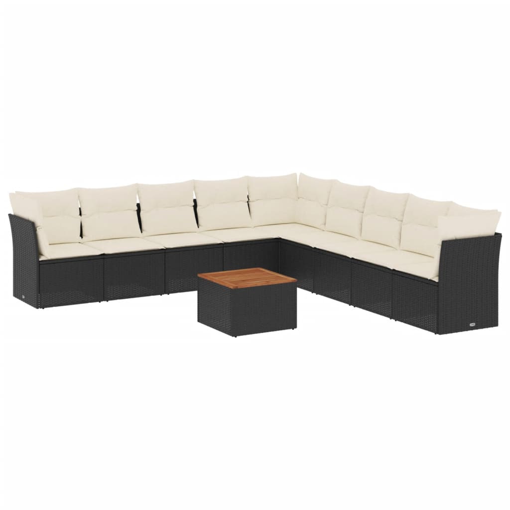 10-dijelni set vrtnih sofa s jastucima crni od poliratana
