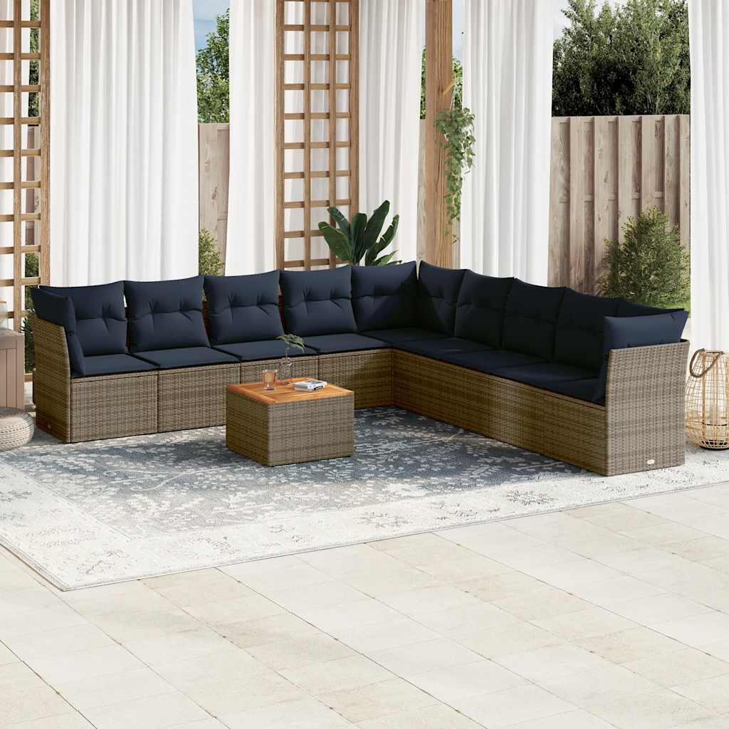 10-dijelni set vrtnih sofa od poliratana s jastucima sivi