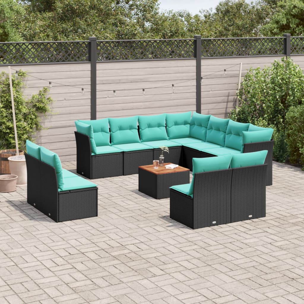 12-dijelni set vrtnih sofa s jastucima poliratan crni