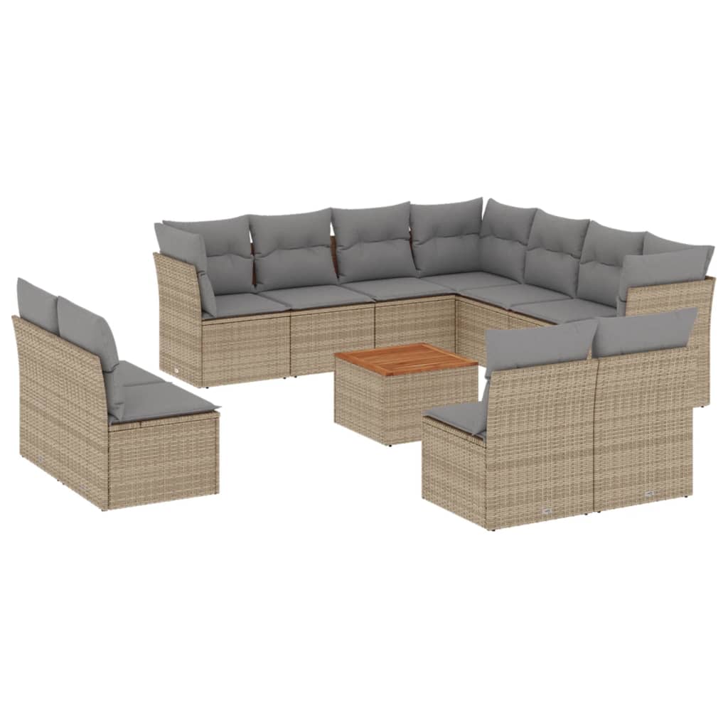 12-dijelni set vrtnih sofa s jastucima bež od poliratana