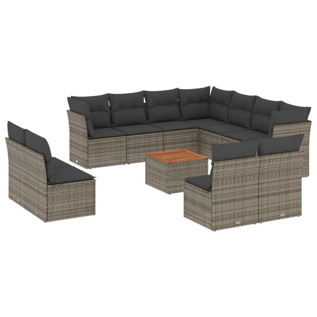 12-dijelni set vrtnih sofa od poliratana s jastucima sivi