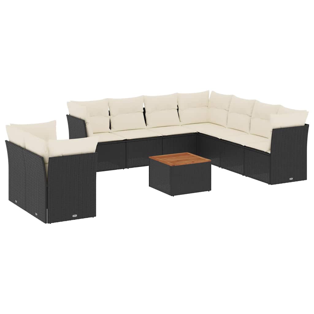 11-dijelni set vrtnih sofa od poliratana s jastucima crni