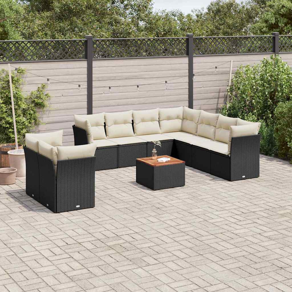 11-dijelni set vrtnih sofa od poliratana s jastucima crni