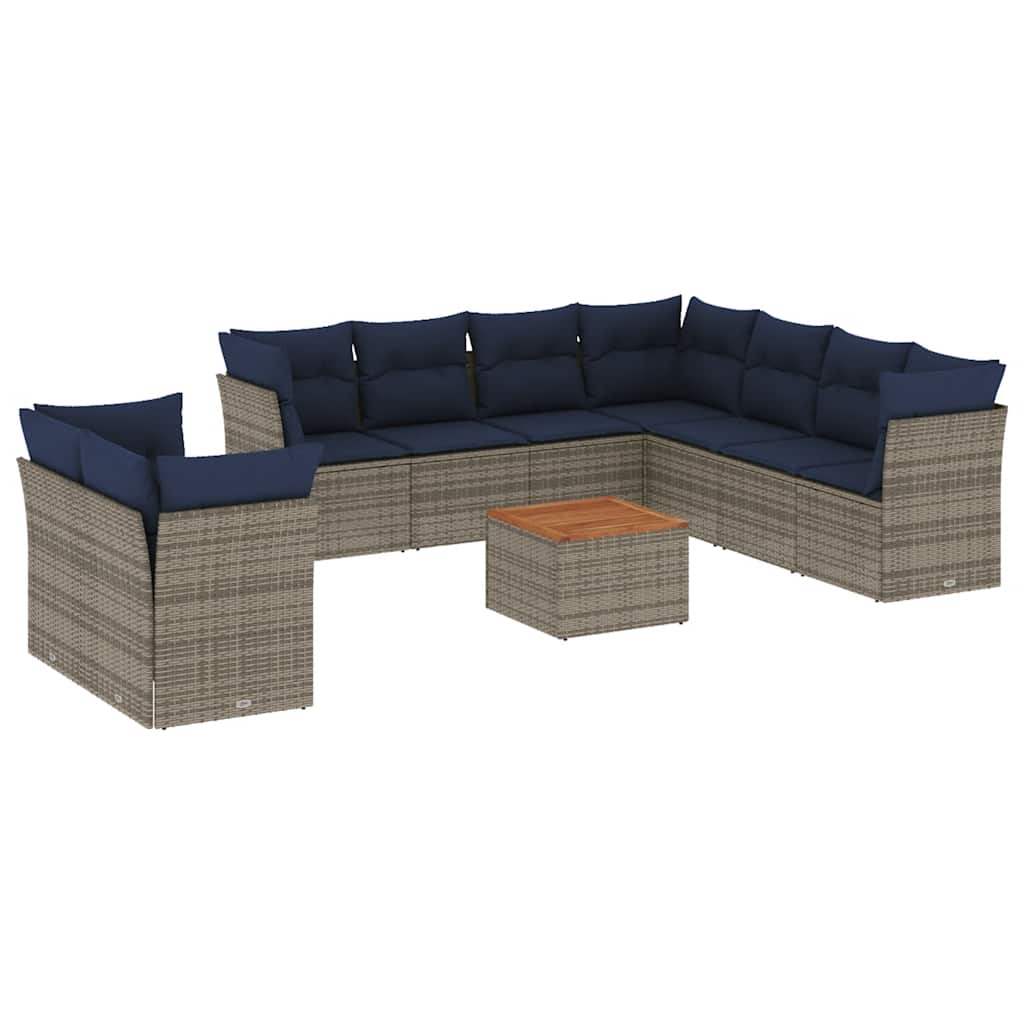 10-dijelni set vrtnih sofa od poliratana s jastucima sivi