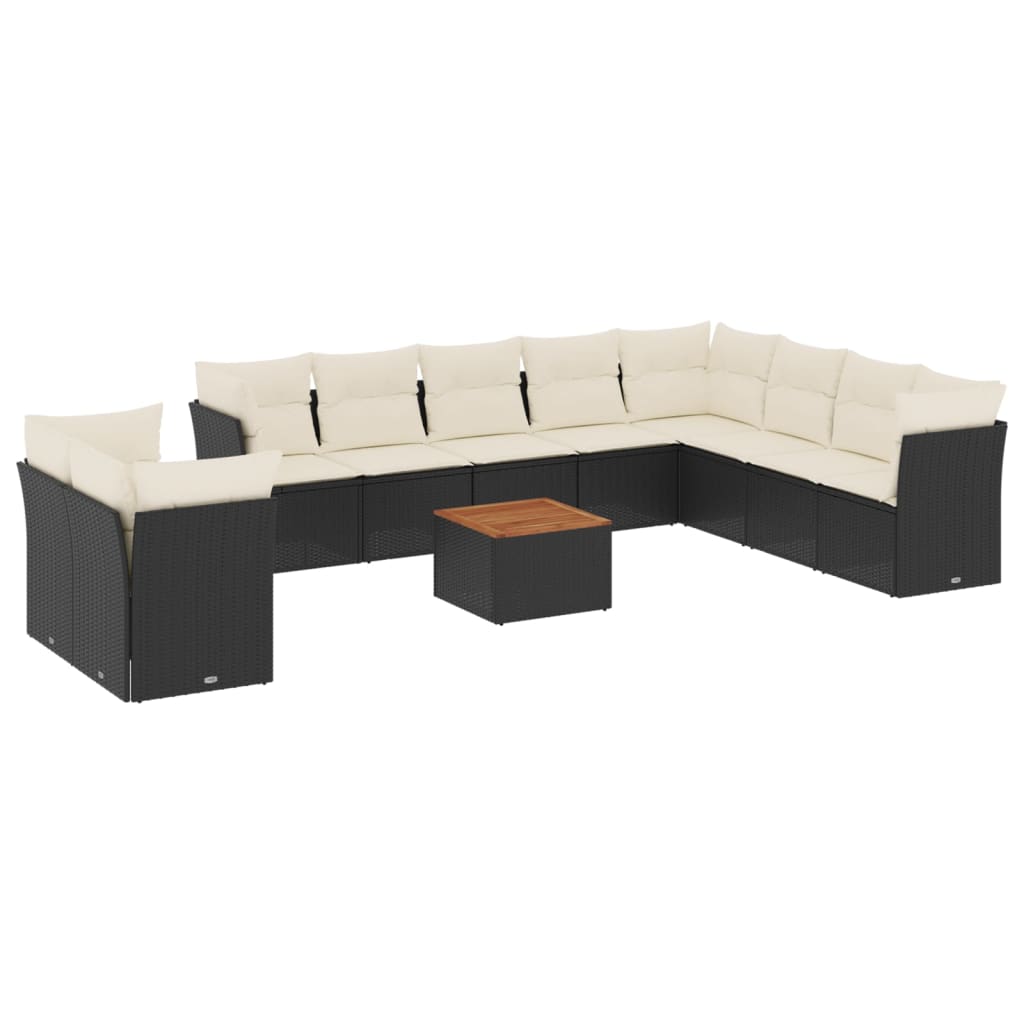 11-dijelni set vrtnih sofa od poliratana s jastucima crni