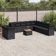 12-dijelni set vrtnih sofa od poliratana s jastucima crni