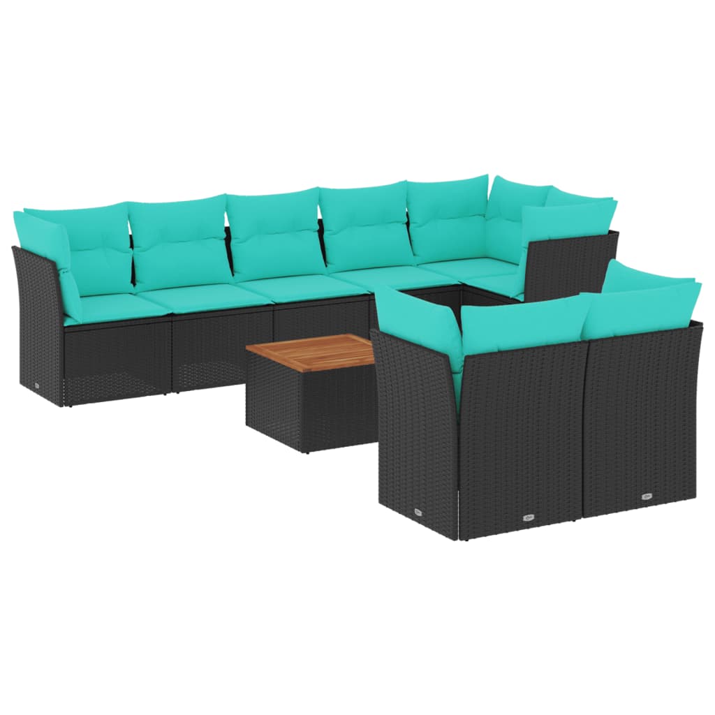 9-dijelni set vrtnih sofa od poliratana s jastucima crni
