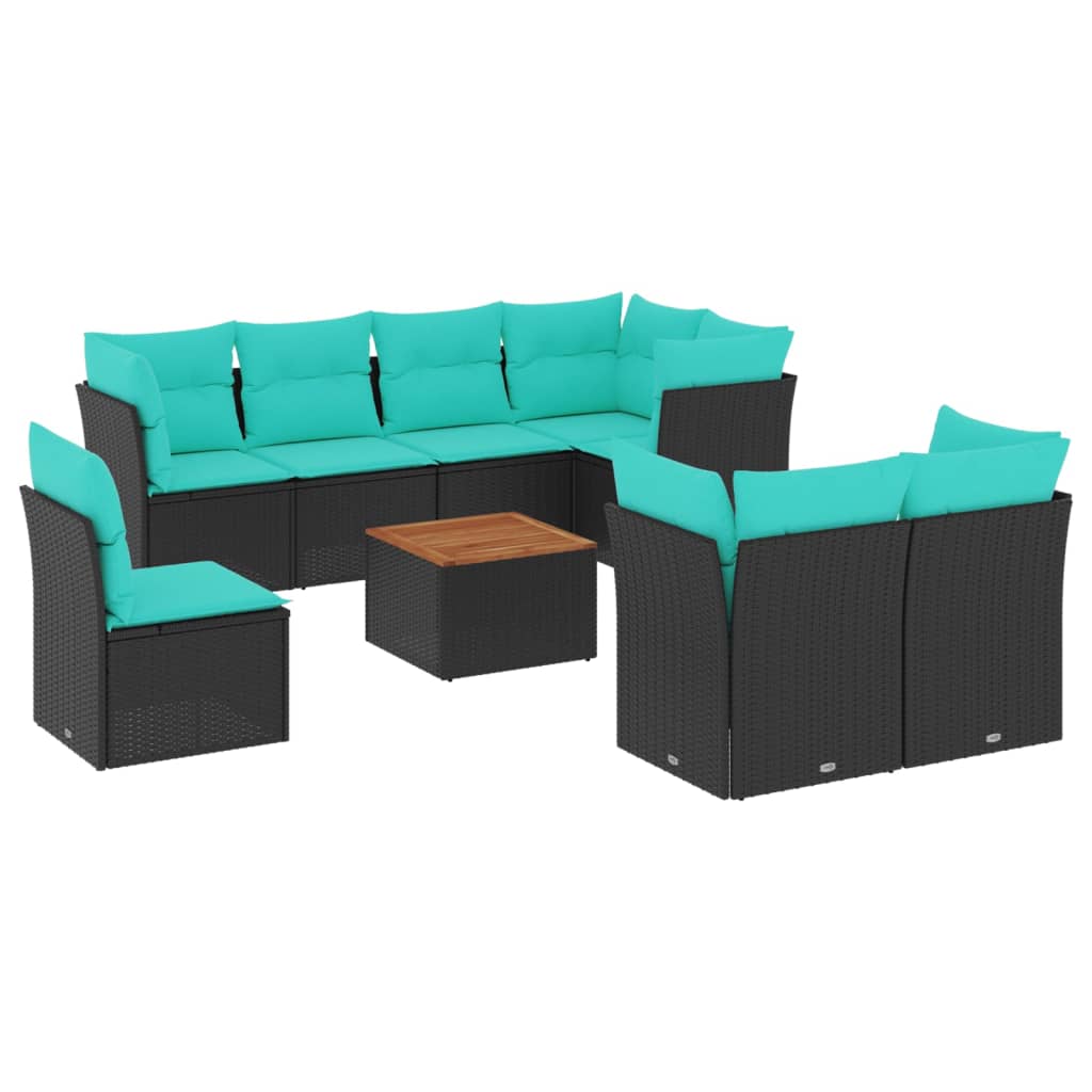 9-dijelni set vrtnih sofa od poliratana s jastucima crni