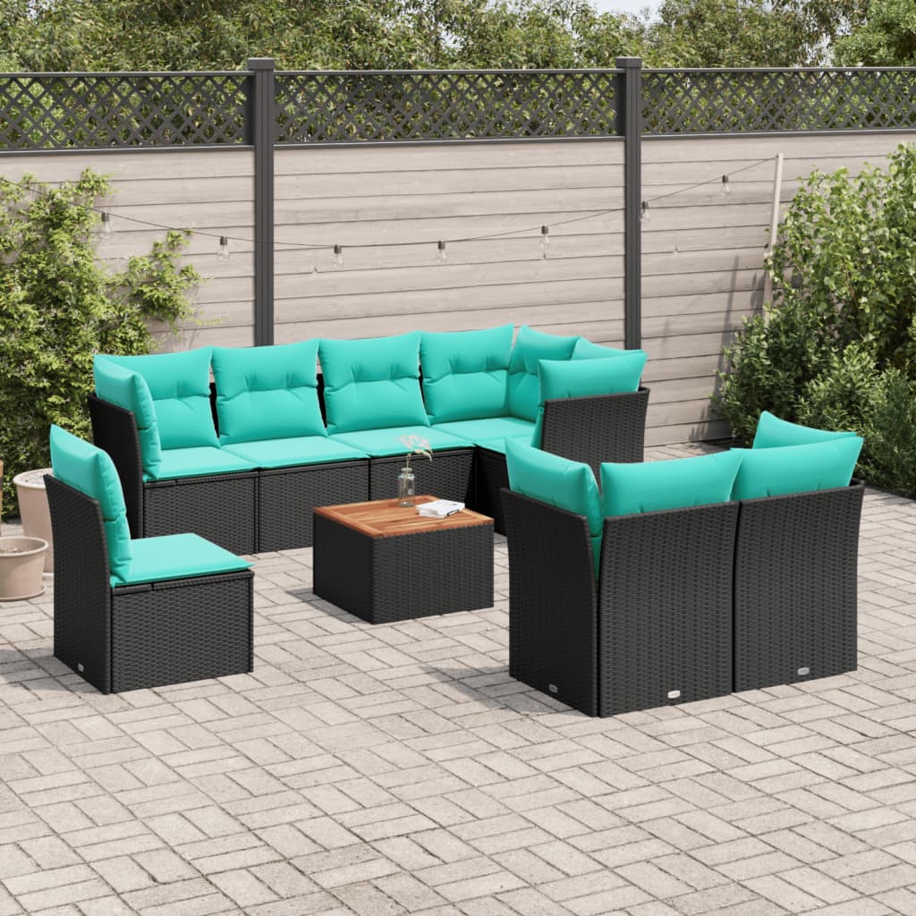 9-dijelni set vrtnih sofa od poliratana s jastucima crni