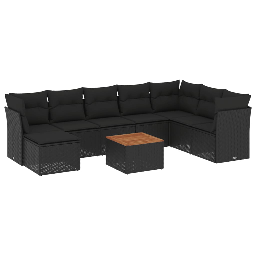 9-dijelni set vrtnih sofa s jastucima crni od poliratana