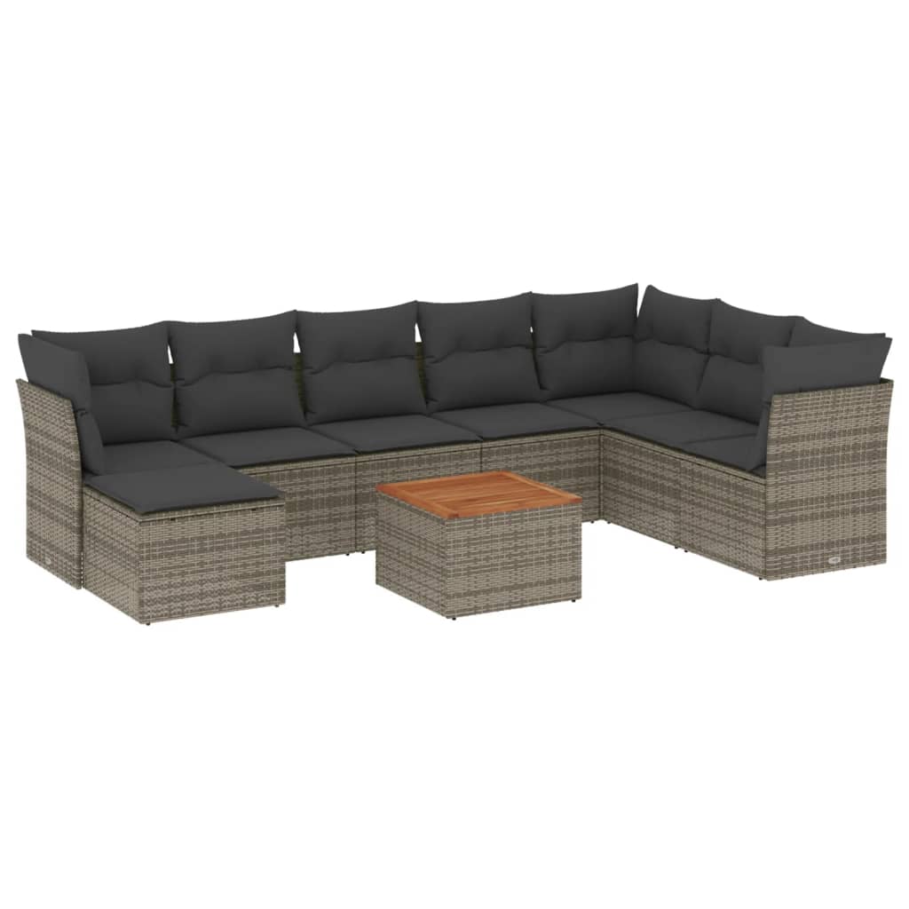 9-dijelni set vrtnih sofa od poliratana s jastucima sivi