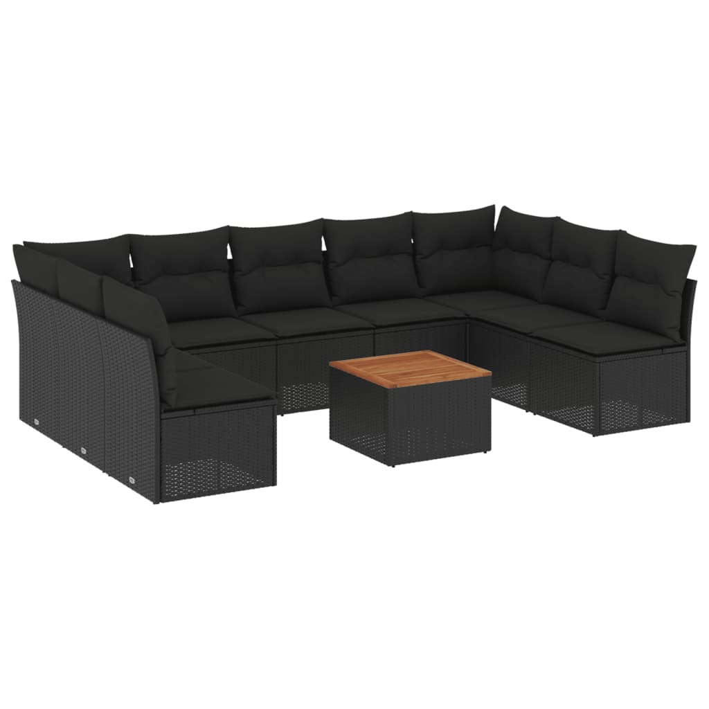 10-dijelni set vrtnih sofa s jastucima crni od poliratana