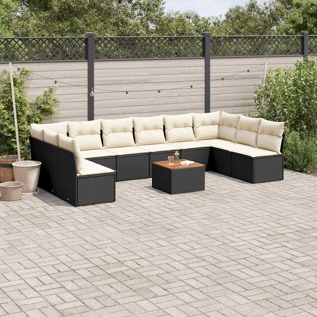 11-dijelni set vrtnih sofa od poliratana s jastucima crni