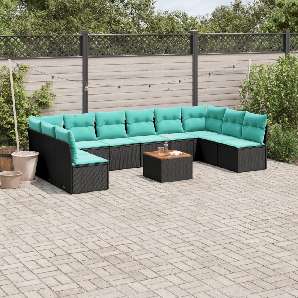 11-dijelni set vrtnih sofa od poliratana s jastucima crni