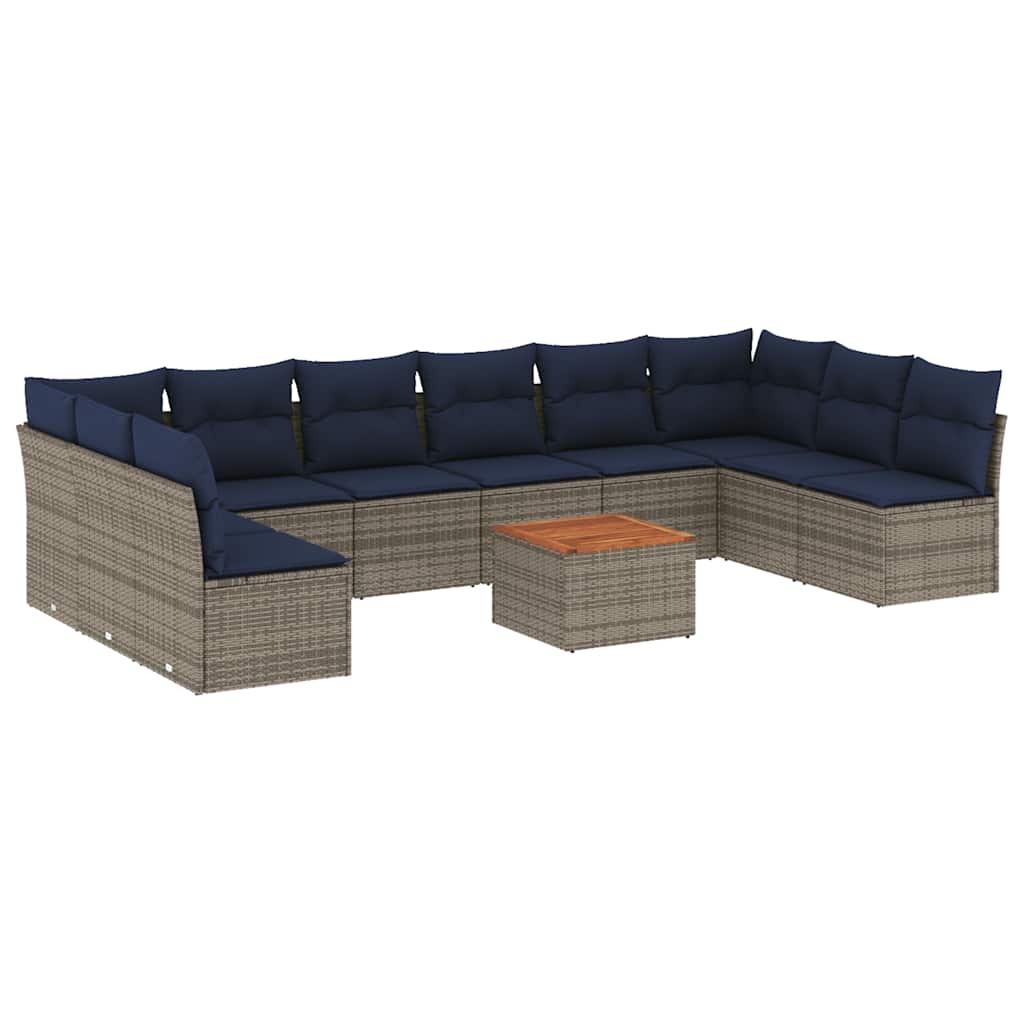 11-dijelni set vrtnih sofa od poliratana s jastucima sivi
