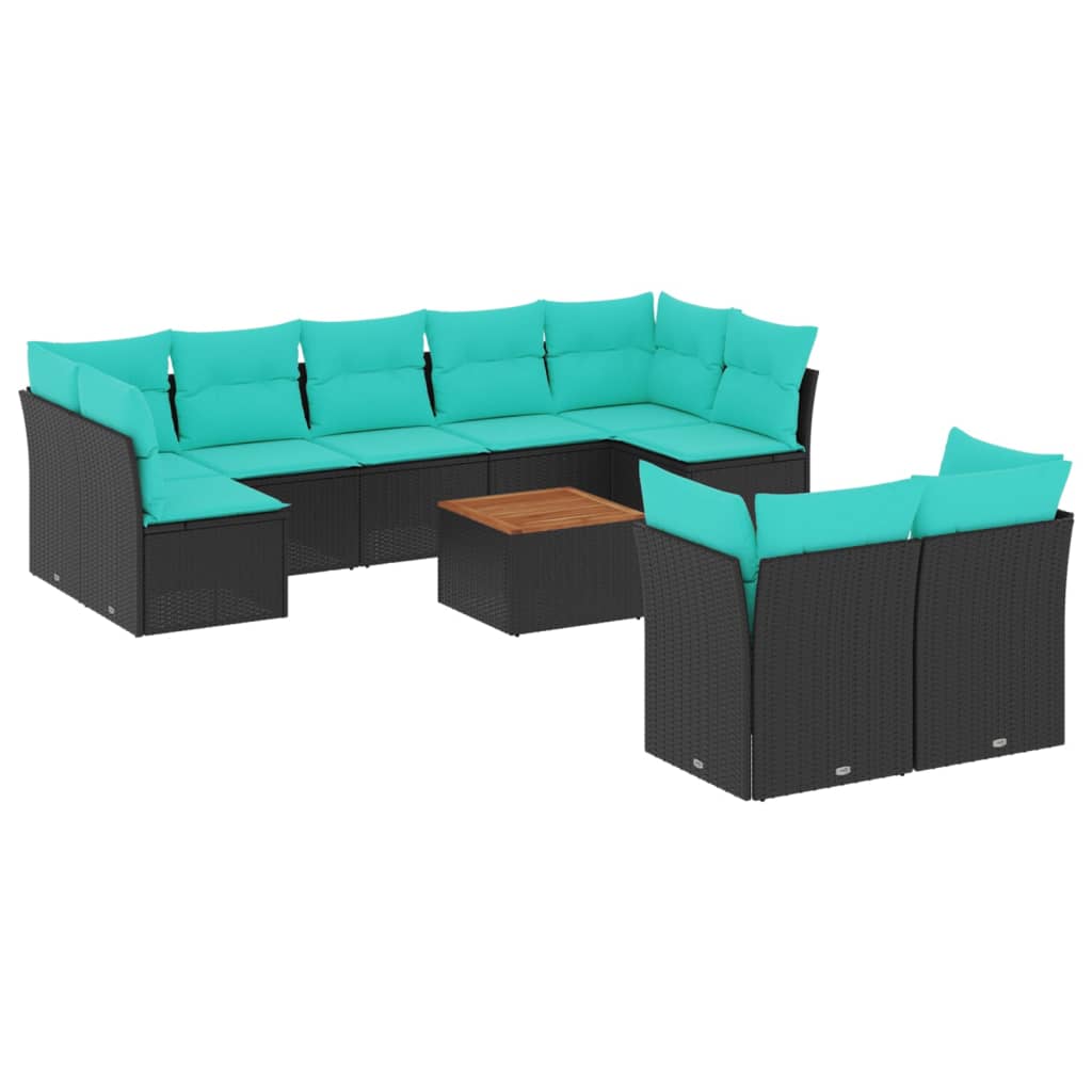 10-dijelni set vrtnih sofa od poliratana s jastucima crni