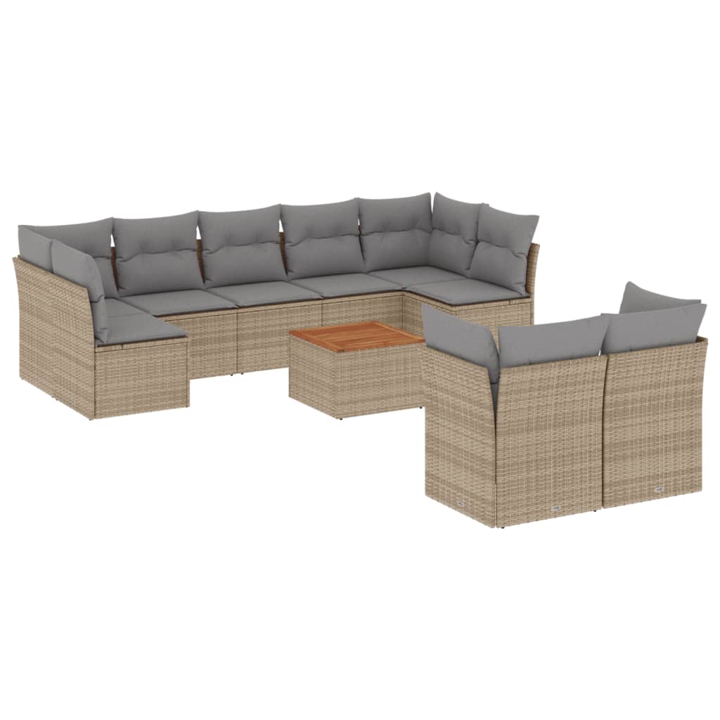 10-dijelni set vrtnih sofa s jastucima bež od poliratana 62 x 62 x 69 cm