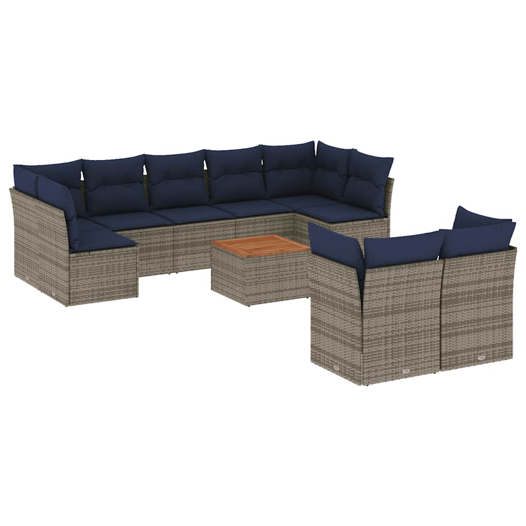 10-dijelni set vrtnih sofa od poliratana s jastucima sivi