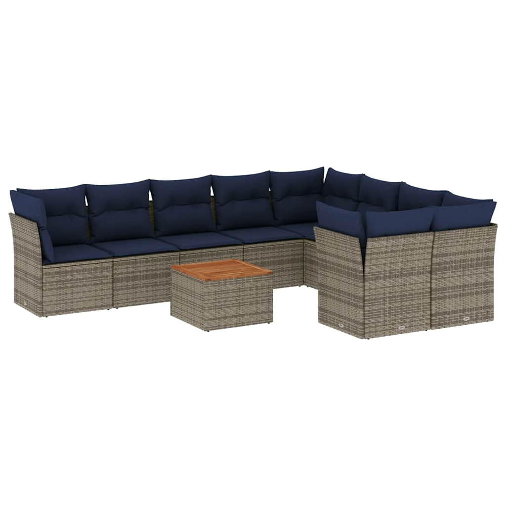 10-dijelni set vrtnih sofa od poliratana s jastucima sivi