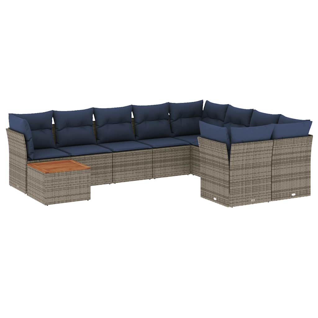 10-dijelni set vrtnih sofa od poliratana s jastucima sivi