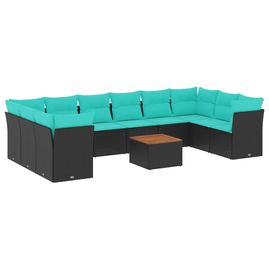 11-dijelni set vrtnih sofa od poliratana s jastucima crni