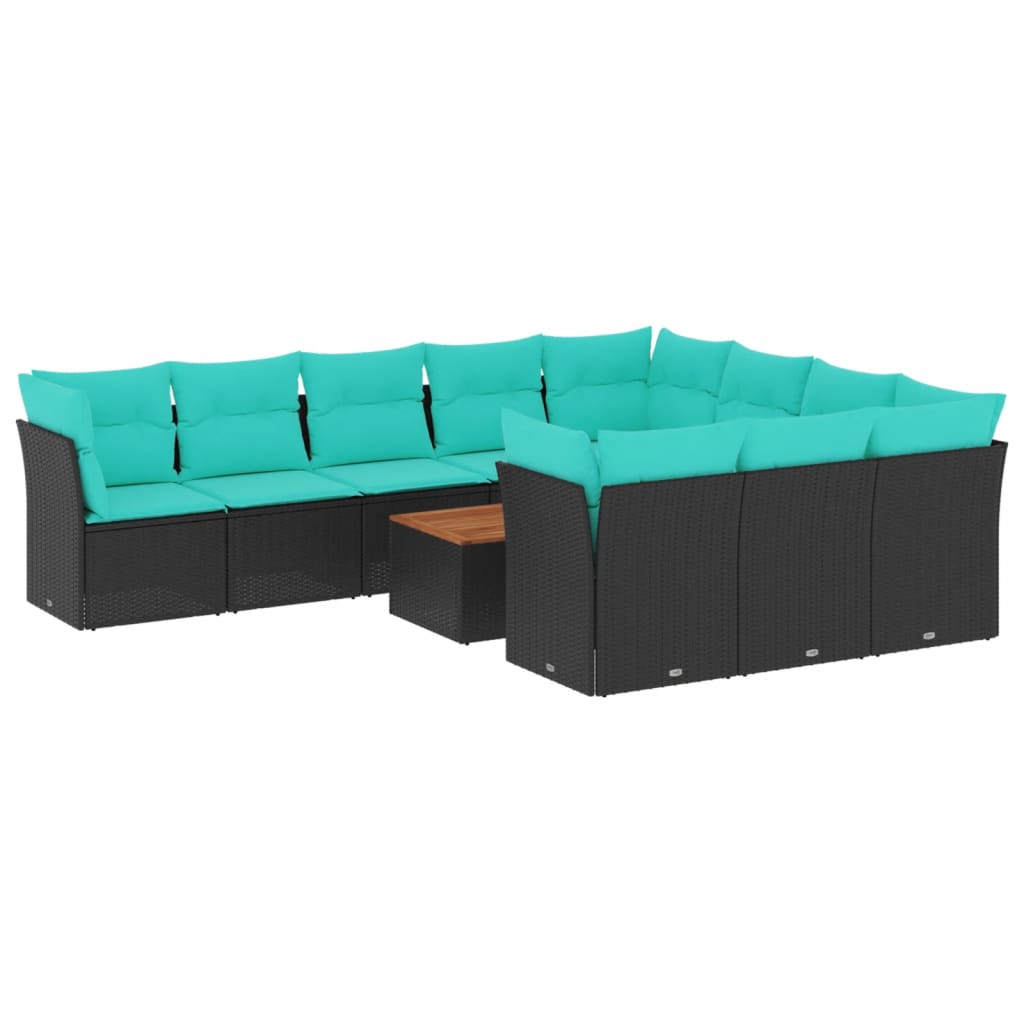 11-dijelni set vrtnih sofa od poliratana s jastucima crni