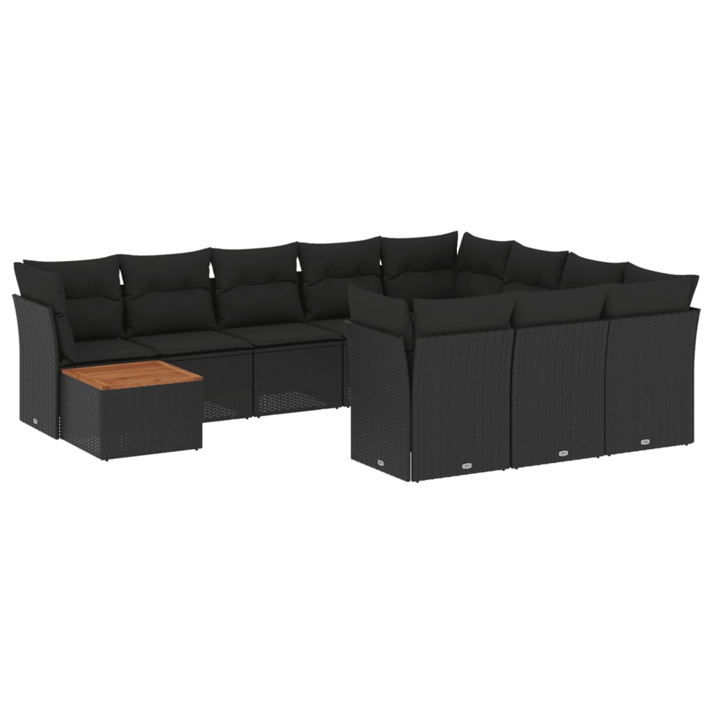 11-dijelni set vrtnih sofa od poliratana s jastucima crni