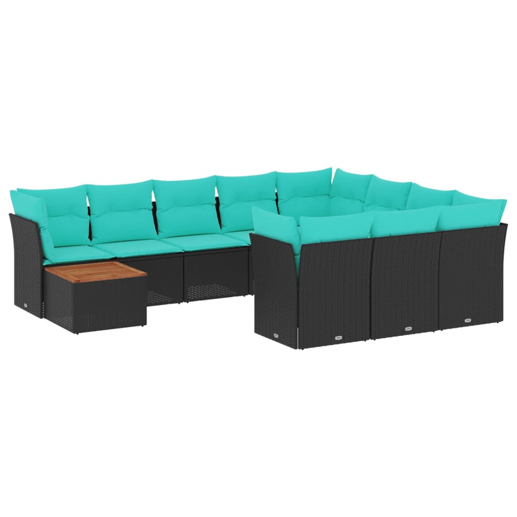 11-dijelni set vrtnih sofa od poliratana s jastucima crni