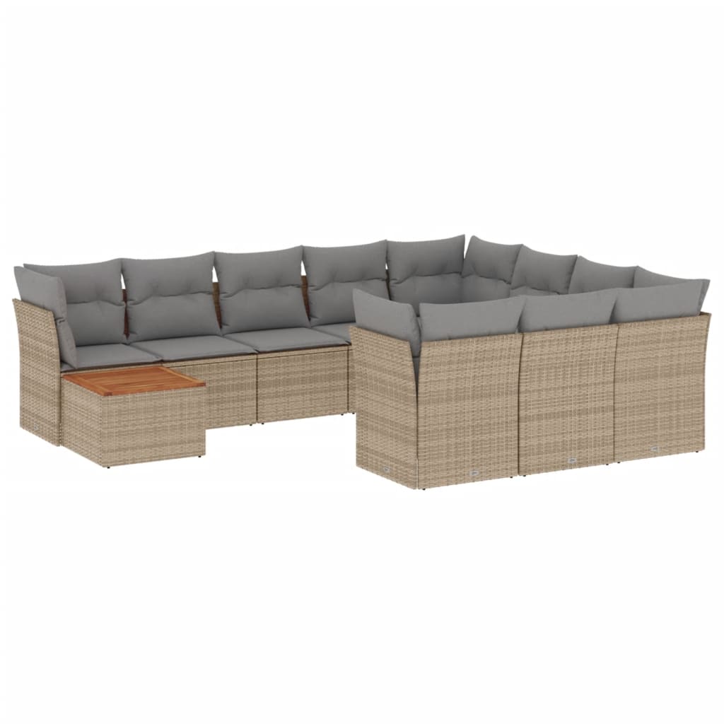 11-dijelni set vrtnih sofa s jastucima bež od poliratana
