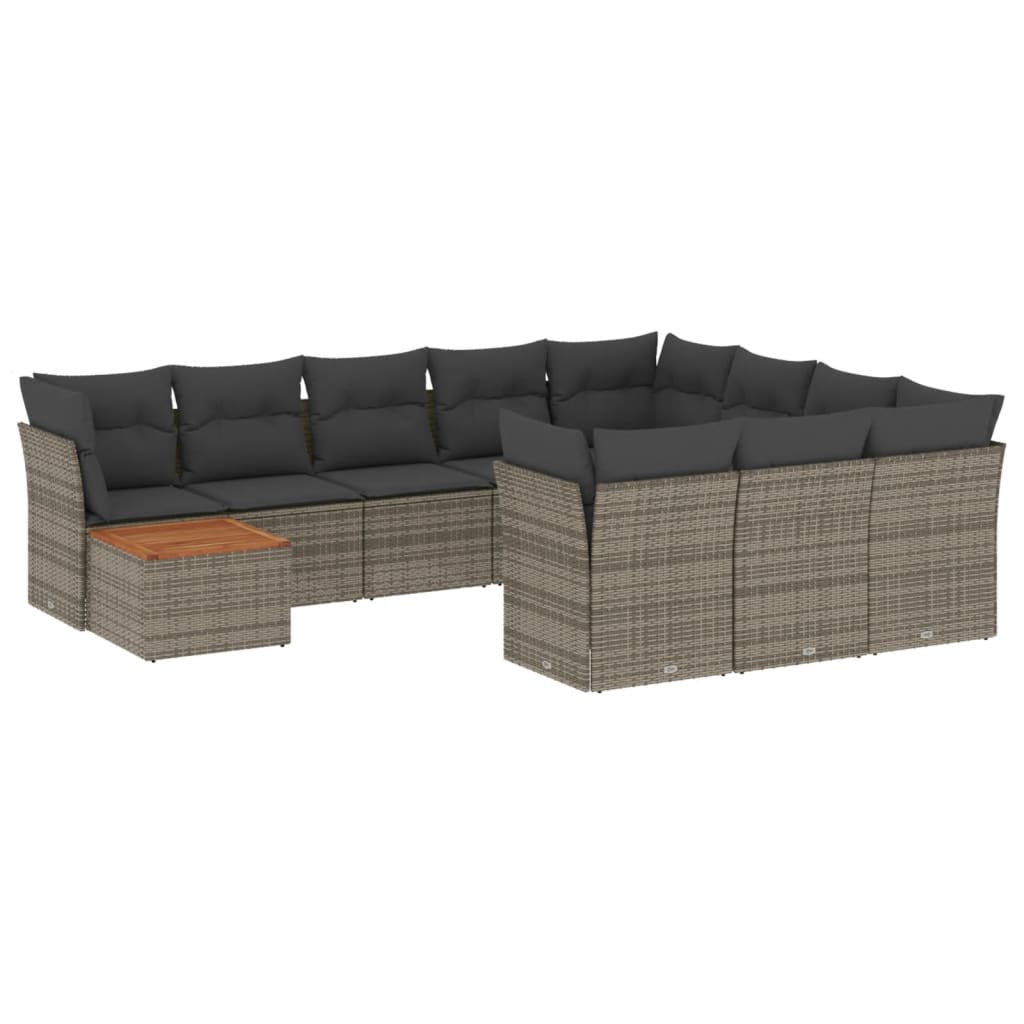 11-dijelni set vrtnih sofa od poliratana s jastucima sivi