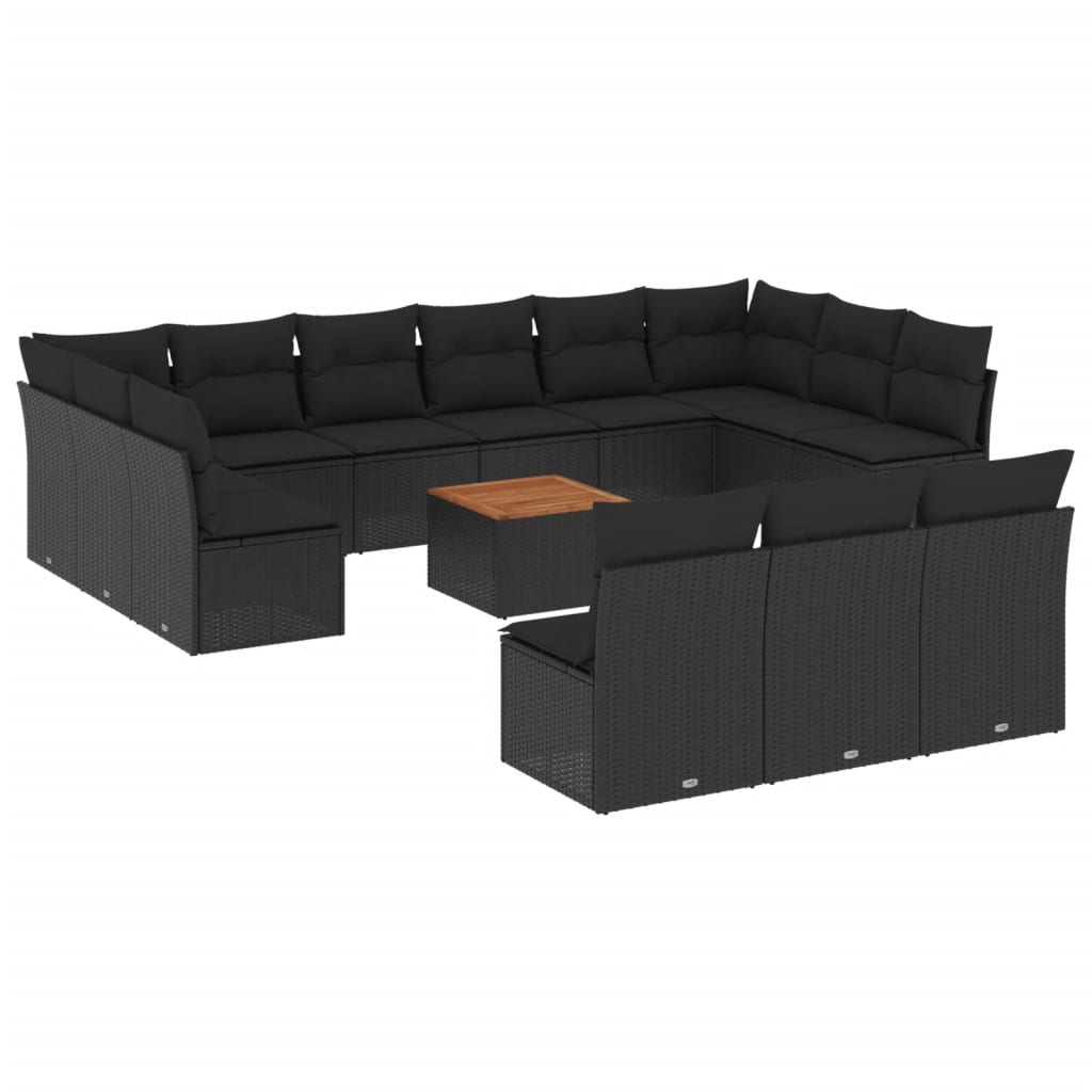 14-dijelni set vrtnih sofa s jastucima poliratan crni