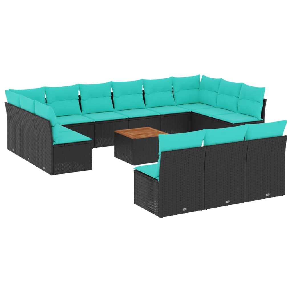 14-dijelni set vrtnih sofa s jastucima poliratan crni