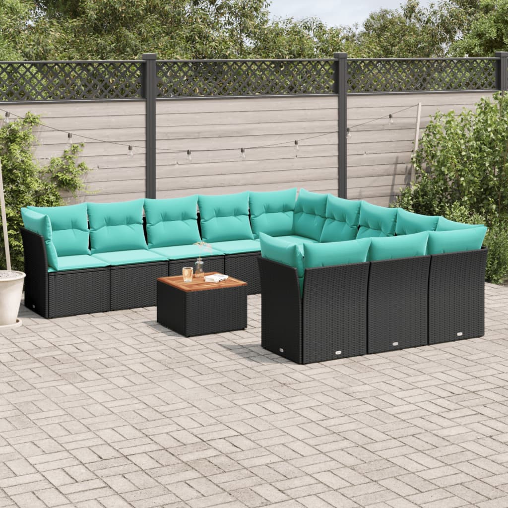12-dijelni set vrtnih sofa s jastucima poliratan crni