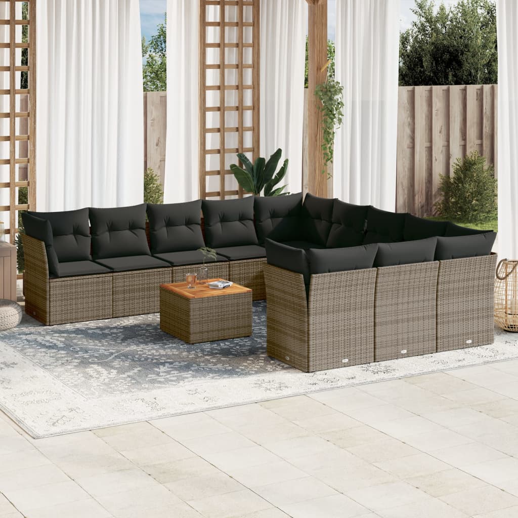 12-dijelni set vrtnih sofa od poliratana s jastucima sivi