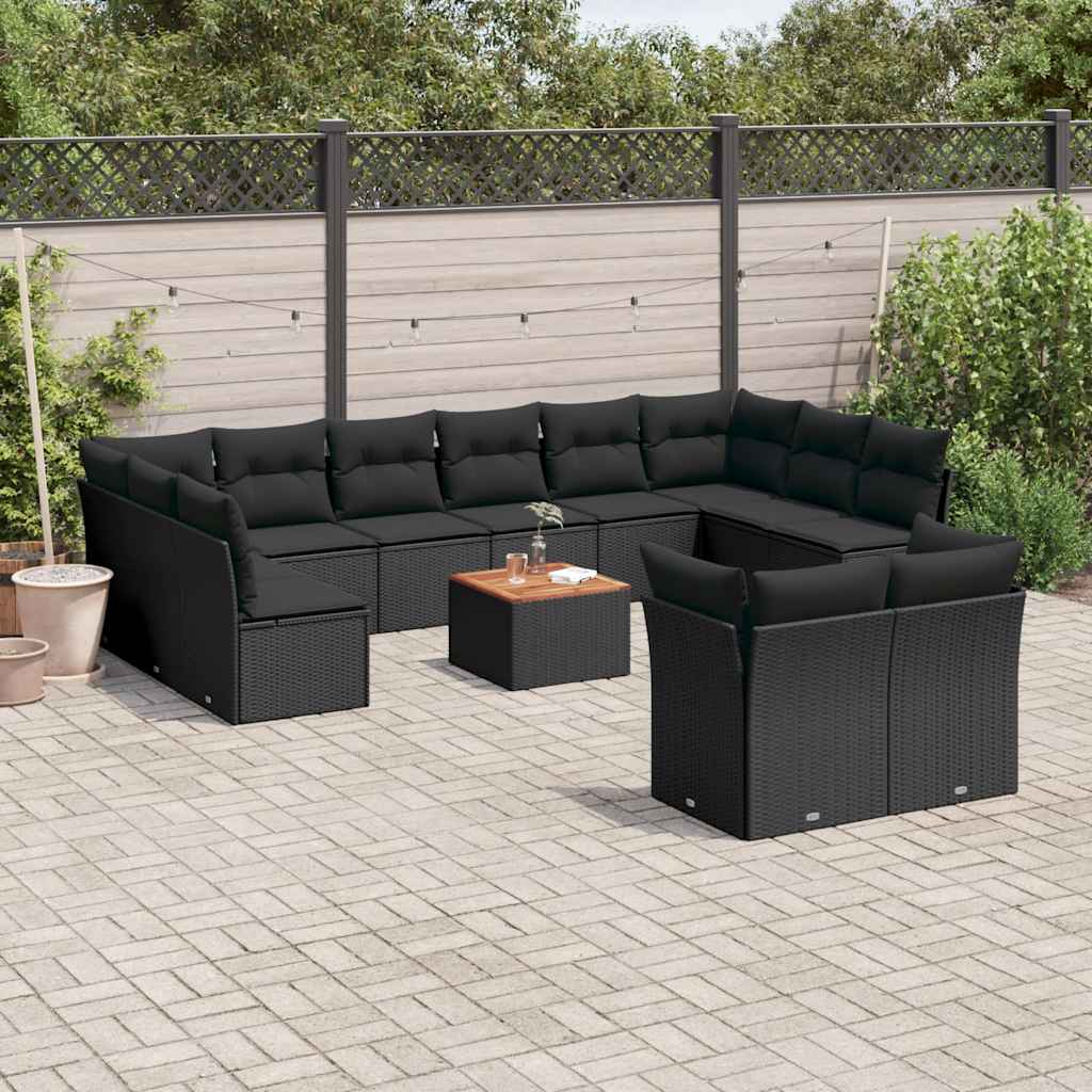 13-dijelni set vrtnih sofa s jastucima poliratan crni