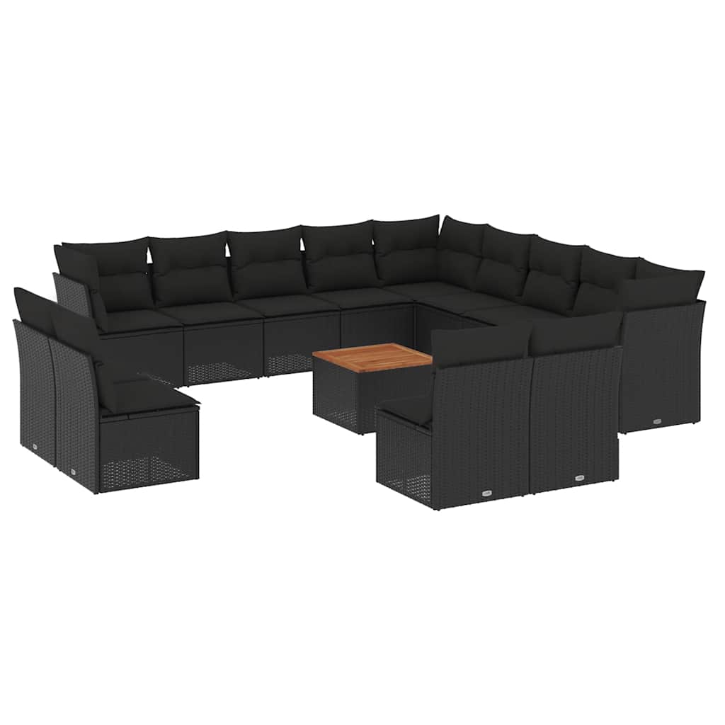 14-dijelni set vrtnih sofa s jastucima poliratan crni