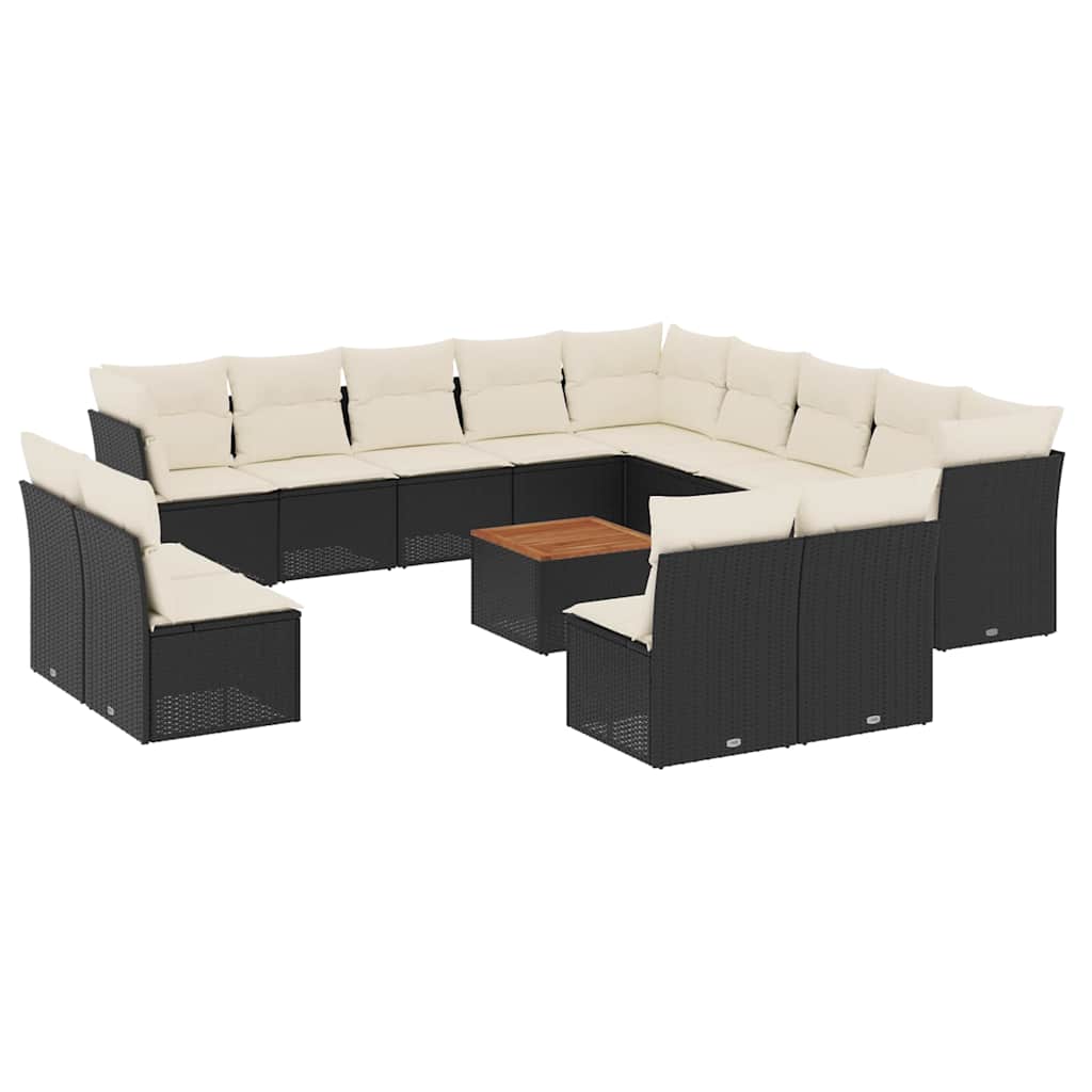 14-dijelni set vrtnih sofa s jastucima poliratan crni