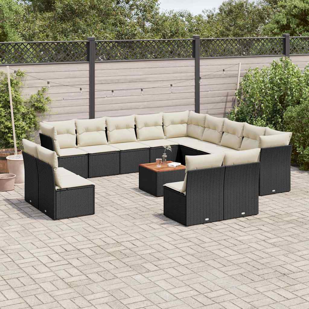 14-dijelni set vrtnih sofa s jastucima poliratan crni