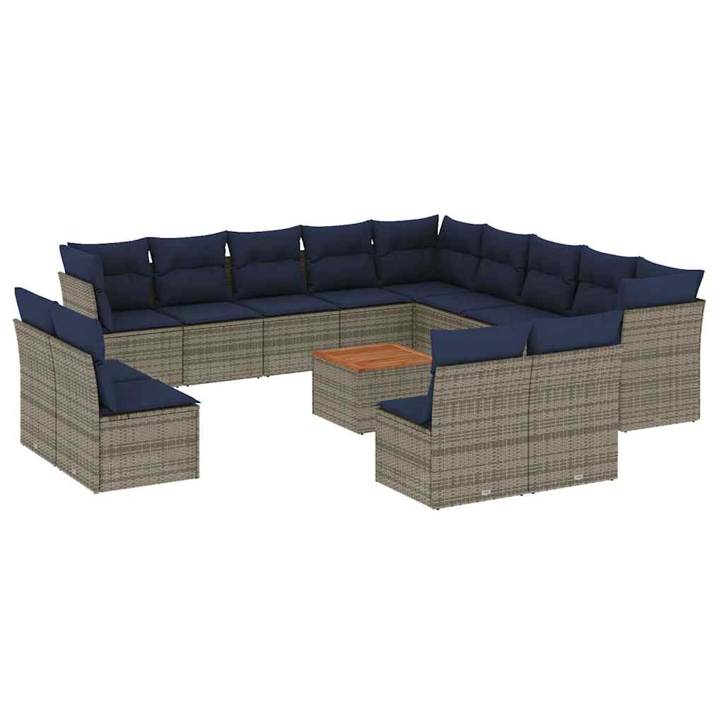 14-dijelni set vrtnih sofa od poliratana s jastucima sivi
