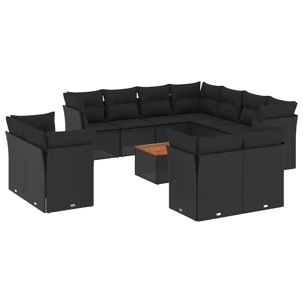 12-dijelni set vrtnih sofa od poliratana s jastucima crni