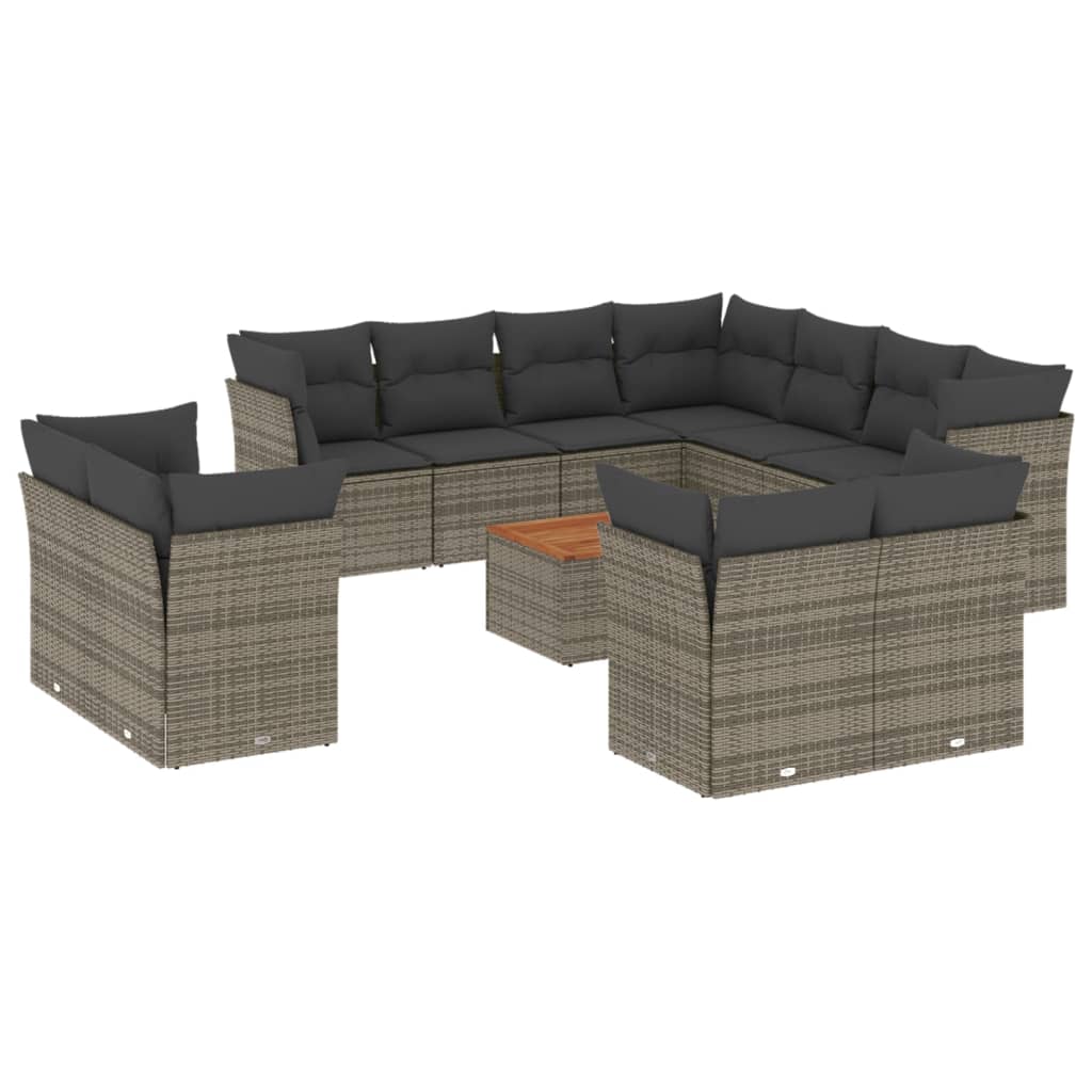 12-dijelni set vrtnih sofa od poliratana s jastucima sivi