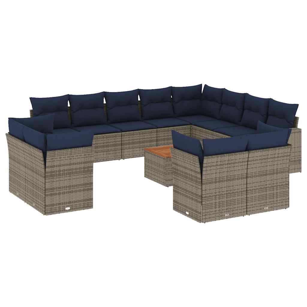 13-dijelni set vrtnih sofa od poliratana s jastucima sivi
