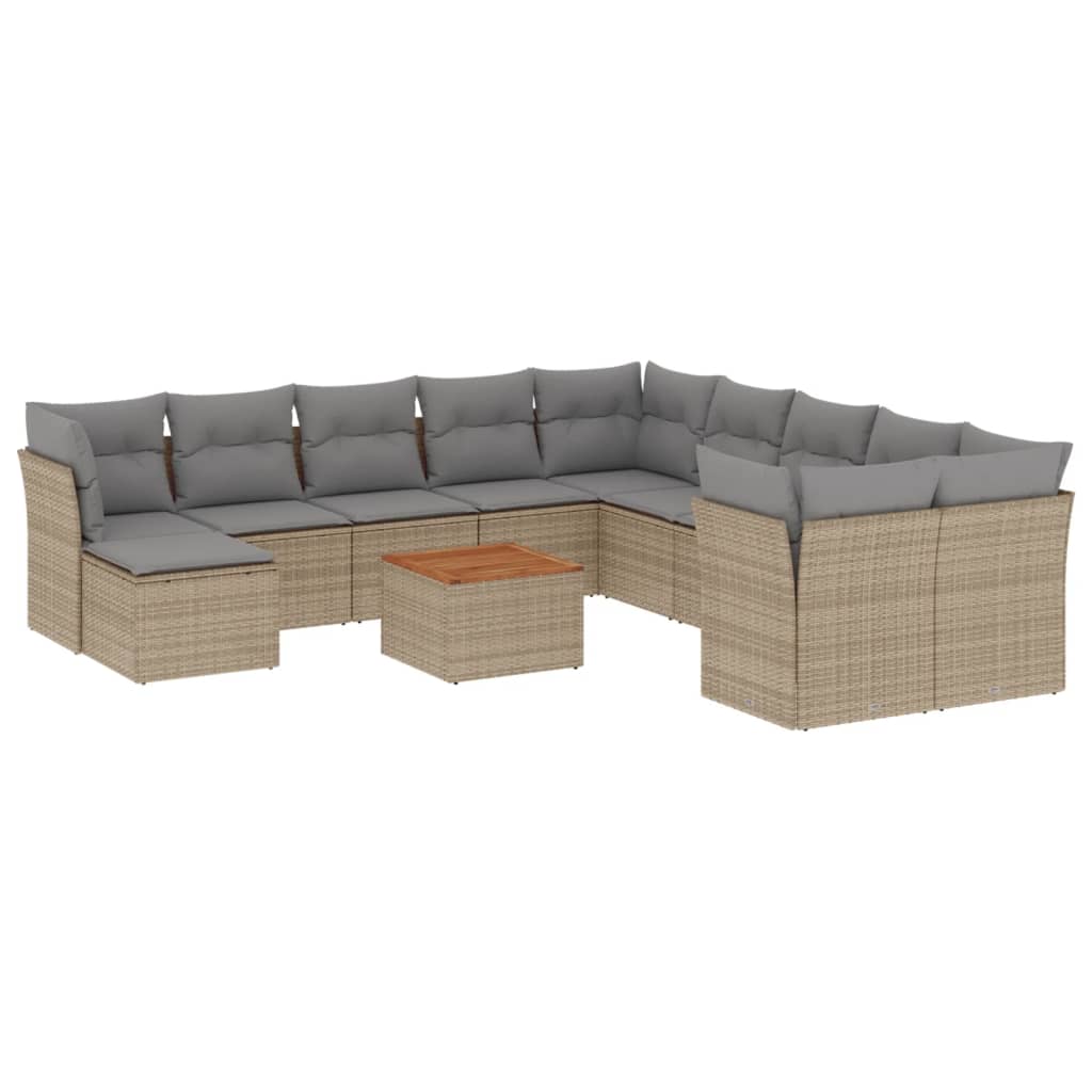 12-dijelni set vrtnih sofa s jastucima bež od poliratana