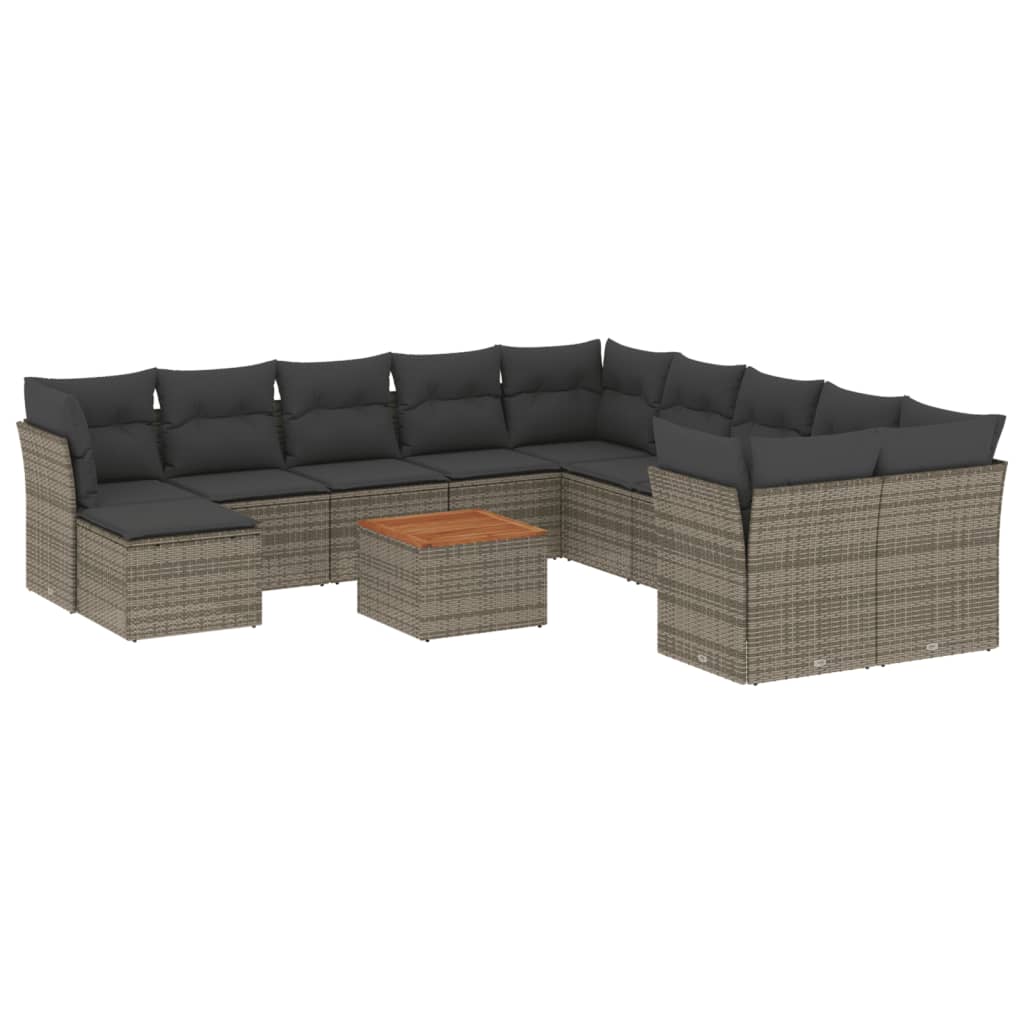 12-dijelni set vrtnih sofa od poliratana s jastucima sivi