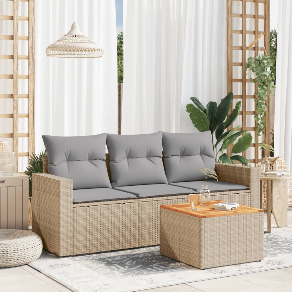 4-dijelni set vrtnih sofa s jastucima bež od poliratana