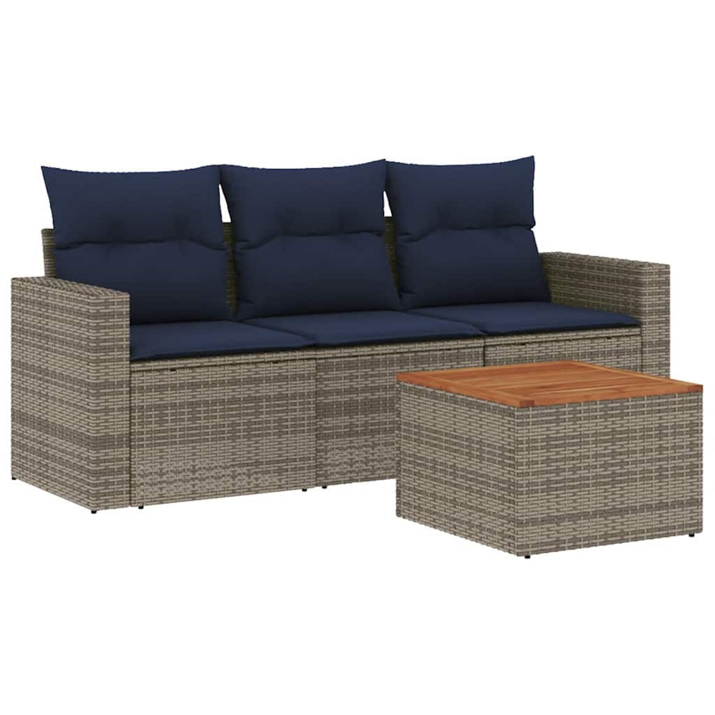 4-dijelni set vrtnih sofa od poliratana s jastucima sivi