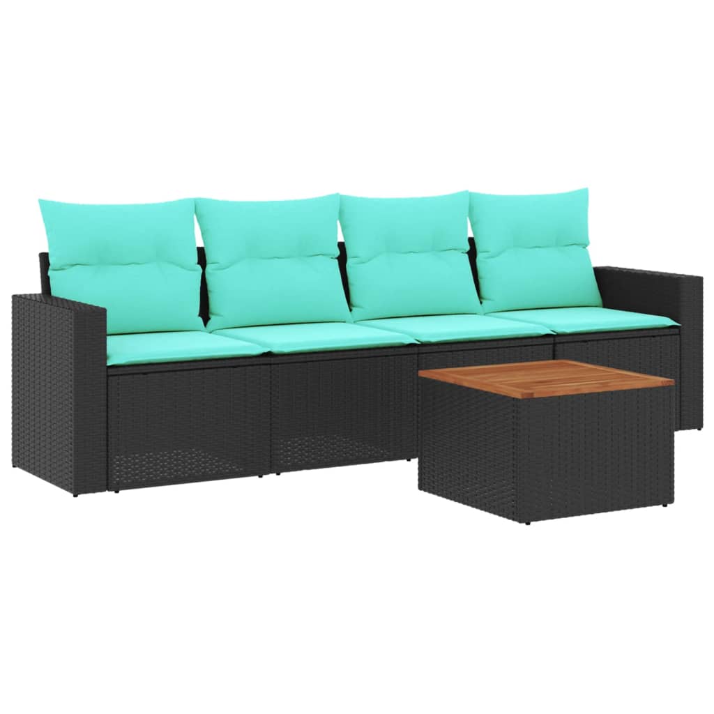 5-dijelni set vrtnih sofa od poliratana s jastucima crni