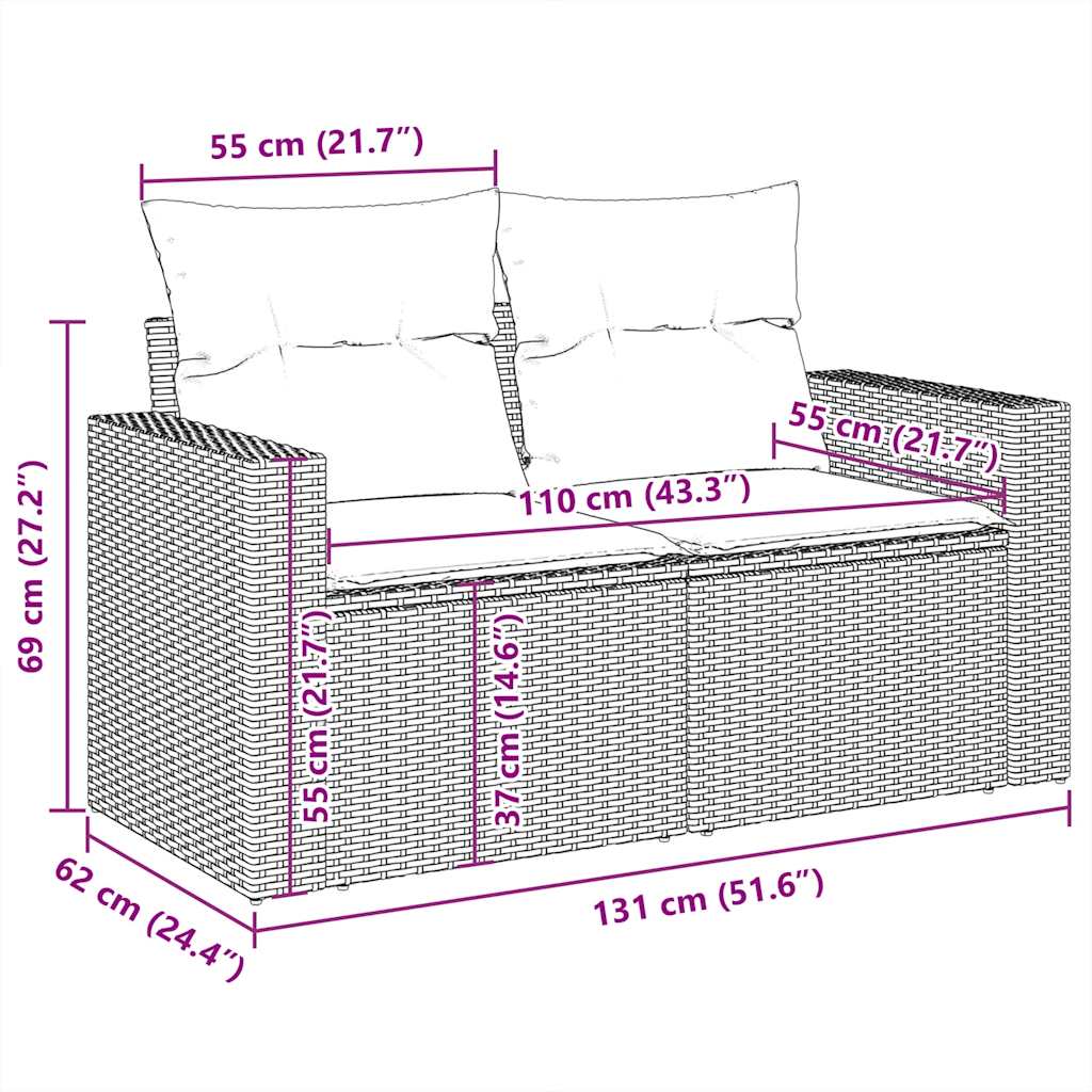 9-dijelni set vrtnih sofa s jastucima crni od poliratana