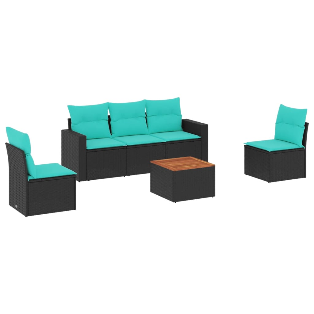 6-dijelni set vrtnih sofa od poliratana s jastucima crni