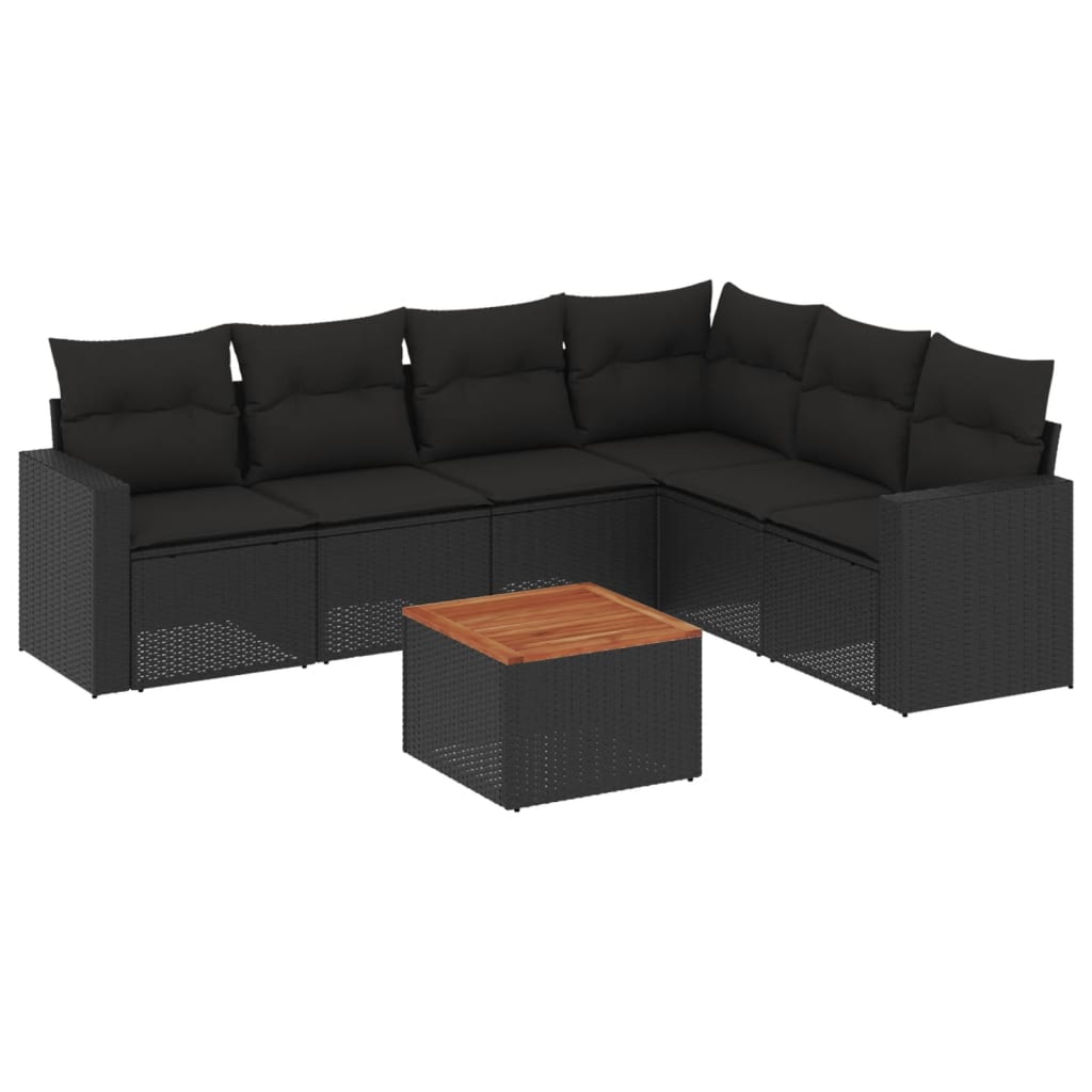7-dijelni set vrtnih sofa od poliratana s jastucima crni